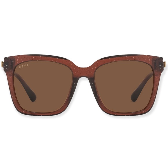 DIFF Bella Sunglasses Festive Chestnut Frames Brown Lens Sparkle Square Sunnies - Picture 6 of 6